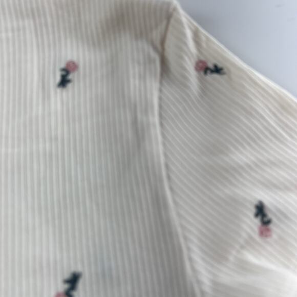 American Eagle Womens Ivory Pink Floral Embroidered Large Shirt Short Sleeve - Picture 9 of 12